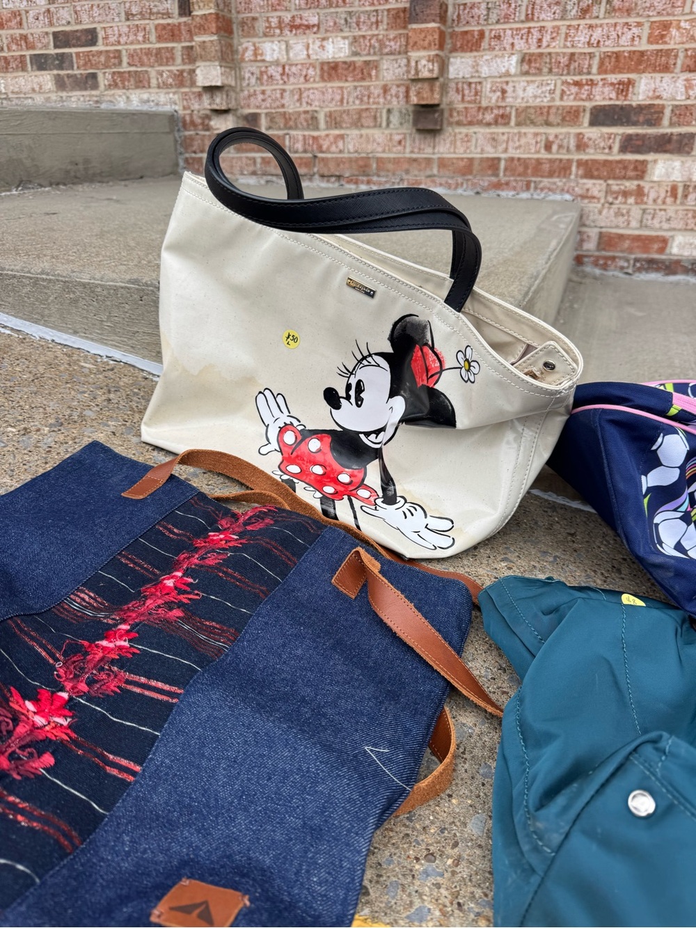 kate spade Cream Minnie Mouse Canvas Tote with Black Handles and Red Accents